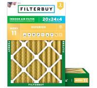 Filterbuy Filtro dell'aria MERV 11, 20 x 24 x 4, filtri per forno a corrente alternata HVAC pieghettati (confezione da 2, oro)