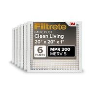 Filtrete Filtro aria per forno AC, 20 x 20 x 1, MERV 5, MPR 300, cattura particelle indesiderate, filtro elettrostatico per la pulizia dell'aria pieghettato 3 mesi, confezione da 6 (dimensioni