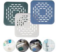 Filtri per Scarico del Lavello, 3 pezzi, 13 x 13 cm, colori bianco, verde e blu, per l’acquaio della cucina, Forte tenuta con 4 ventose, Libera gli scarichi dai residui di cibo, Vasca da bagno