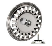 Filtro a cestello per lavello, Ø 82 mm, raccordo del cestello sporge di 32-61 mm in profondità nello scarico, perno del raccordo Ø 7,8 mm, tappo per cestello in acciaio inox, filtro lavello