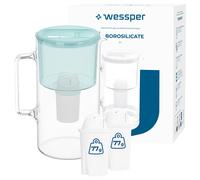 Filtro acqua caraffa vetro 3L Wessper D2 BOROSILICATE con 1-12 cartucce menta
