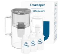Filtro acqua caraffa vetro 3L Wessper D2 BOROSILICATE con 4 cartucce grigio