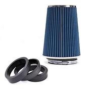 Filtro Aria Blu Biconico Universale Aspirazione Diretta Aria Sportivo Conico Lavabile + 3 Adattatori Per Auto