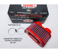 FILTRO ARIA SPORTIVO BMC 2 INGRESSI 38 mm OVALE DOPPIA ASPIRAZIONE AUTO MOTO