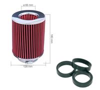 Filtro biconico cotone rosso-Diam. 77 H 180 L 128 mm include 3 anelli adattatori