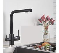 Filtro Cucina Rubinetto Bevi d' Nera Oro Oro Cucina Doppia Maniglia a Sette Lettere 360 Rotazione Calda e Fredda (Nero con Punto)
