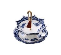 Filtro da Tè con Piattino Elegante, Stile Cinese Tradizionale Con Motivo Di Uccelli E Fiori, Set Completo Di Colino Da Tè A Forma Di Ombrello In E Bianca