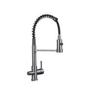Filtro dell'acqua per rubinetto della cucina a doppio beccuccio, rubinetto rotante di purificazione per acqua potabile pura, finitura grigia opaca, ideale per uso domestico