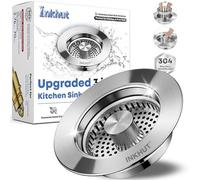 Filtro di scarico 3 in 1 per lavello da cucina, in acciaio inox, tappo pop-up per lavello combinato, anti-intasamento, cestino raccogli alimenti, drenaggio rapido, filtro odori per scarico standard
