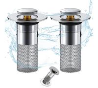 Filtro di scarico a pavimento, in acciaio inox, 2 pezzi, con colino, tappo per lavandino, universale, per bagno e cucina, per tubi di scarico da 34 a 40 mm