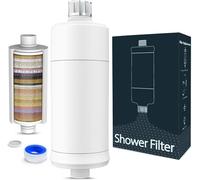 Filtro Doccia a 32 Stadi con Vitamina C, MEKO Filtro Anticalcare per Acqua Dura, Filtro di Purificazione Multistadio per Eliminare Calcare, Cloro Residuo e Proteggere Pelle/Capelli (Bianco)