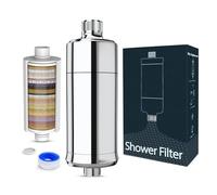 Filtro Doccia a 32 Stadi con Vitamina C, MEKO Filtro Anticalcare per Acqua Dura, Filtro di Purificazione Multistadio per Eliminare Calcare, Cloro Residuo e Proteggere Pelle/Capelli (Argento)