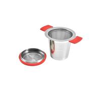Filtro in acciaio inox 18/19 con coperchio in silicone per tè, ideale per infusioni e filtraggio di bevande calde.