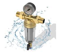 filtro meccanico, finezza 40 μm, con manometro e autopulente, parte superiore in ottone, impedisce risciacquo di corpi estranei