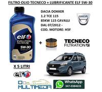 FILTRO OLIO E OLIO ORIGINALE ELF 5W30 DACIA DOKKER 1.2 TCE 85KW 115 CV CAVALLI