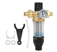 Filtro per il risciacquo, filtro dell'acqua con manometro, riutilizzabile, prefiltro dell'acqua, filtro per sedimenti, filtro fine lavabile (1" con adattatore da 3/4")