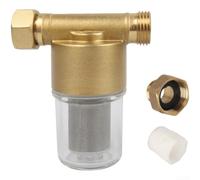 Filtro sedimenti in ottone riutilizzabile con 40 maglie in acciaio inox per camper, lavatrice e doccia, sistema ad alto flusso, soluzione anticalcare per ambienti con acqua dura, design facile da