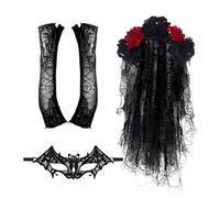 Filvczt Costume Per Il Giorno Dei Morti Per Adulti | Trucco Viso E Abbigliamento - Set Di Guanti Di Pizzo Per Il Giorno Dei Morti - Per Donne Adulti Ragazze Trucco Viso Costume Halloween Festa In