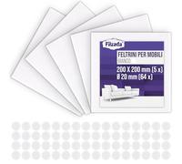 Filzada® Set di Feltrini autoadesivi (5x 200x200 mm + 64 Ø 20 mm) - Bianco - Feltro professionale per mobili con forza adesiva ideale