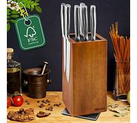 Fimaten Blocco magnetico per coltelli senza coltelli, Supporto magnetico per coltelli in legno d'acacia ruotabile a 360°, Organizzatore da cucina con inserto in setola, Blocco magnetico per coltelli