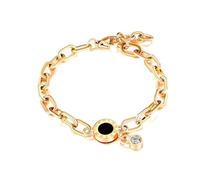Fimhut Bracciale dorato da donna, ciondolo con quadrante romano nero in oro 18 carati e gocce di zirconi, impermeabile, regolabile, regalo di lusso per donne e ragazze, Bronzo, Senza Gemstone