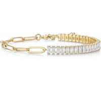Fimhut Bracciale tennis alla moda da donna e ragazza, in argento Sterling 925 placcato oro 18 carati, con diamanti sintetici, impermeabile, non sbiadisce, regalo per donne e ragazze, Bronzo, Senza