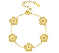 Fimhut Braccialetto unico in oro 14 carati, con quadrifoglio, adatto per donne, braccialetto con catena portafortuna bianco/nero/blu, set di braccialetti alla moda, regalo adatto per donne, 6, Ottone