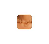 Fimhut Collana da donna a forma di croce, placcata in oro 18 carati, ciondolo a forma di croce, semplice, alla moda e carino, accessori o regali per battesimi e credenze religiose., Ottone, Non pietra