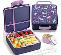 Fimibuke Contenitore per il pranzo Bento per bambini, a prova di perdite, con 4 scomparti, senza BPA, lavabile in lavastoviglie, con utensili, dimensioni ideali per bambini dai 3 ai 12 anni, ragazze e