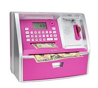 Fimleiy Salvadanaio intelligente per bambini con riconoscimento della moneta europea, display LCD e tracciamento degli obiettivi desiderati ragazzi e ragazze (rosa)