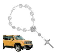 FIMWOLZ 1 Rosario per Auto Specchietto Retrovisore con San Cristoforo e Crocifisso Argento Regalo per Automobilista Rosario da Preghiera Talismano Portafortuna per Macchina Specchietto Interno