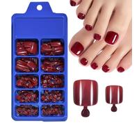 FIMWOLZ 100 pezzi di unghie dei piedi rosse a pressione, unghie dei piedi artificiali rosse da premere e incollare sulle unghie dei piedi