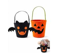 FIMWOLZ 2 Secchielli Halloween Feltro (Zucca e Pipistrello), Manico Rinforzato Riutilizzabile, Sacchetti Halloween Caramelle Sicuri per Bambini Struttura Stabile Anti-Ribaltamento per Trick-or-Treat