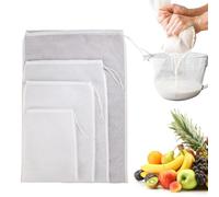 FIMWOLZ 4 Pezzi Sacchetti per Latte di Noci Riutilizzabili, Filtri in Nylon a Maglia Fine, Biologici Lavabili con Coulisse per Formaggio, Caffè, Yogurt, Succhi di Frutta (Quattro Dimensioni)