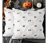 FIMWOLZ Federe Cuscini Halloween 40x40 cm Set da 2, Fantasmi Beige in Peluche Soffice con Zippe Nascosta, Copri Cuscini Lavabili per Divano, Decorazione Accogliente e Resistente