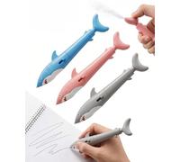 FIMWOLZ Penna Spruzza Acqua Squalo 3 Pezzi - Mini Pistola per Scherzi Divertenti, Gadget Portatile per Feste, Ufficio, Scuola (Blu, Rosa, Grigio)