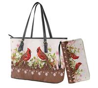 Finagallathe Set di 2 borse e portafogli da donna, alla moda, in pelle PU, con manico superiore e tracolla regolabile, Rosa e Marrone - Cardinale Cherry Blossom