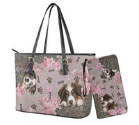 Finagallathe Set di 2 borse e portafogli da donna, alla moda, in pelle PU, con tracolla regolabile, Grigio - Bovaro del Bernese Cherry Blossom