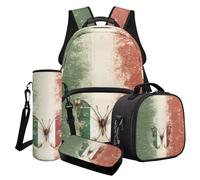 Finagallathe Set di zaini per la scuola per ragazze, zaino estetico di grande capacità con astuccio portapranzo, regalo per il ritorno a scuola, Multi - Farfalla Bandiera Italiana, Set di zaini per la