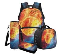Finagallathe Set di zaino per la scuola per bambini, 4 in 1, con portapranzo e astuccio, set zaino per il ritorno a scuola, Arancione e Blu - Fuoco Pickleball, Set di zaini per la scuola