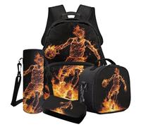 Finagallathe Set di zaino per la scuola per bambini, zaino e borsa per il pranzo, con astuccio e portabottiglie d'acqua, Nero e Arancione - Basket, Set di zaini per la scuola