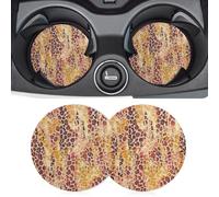 Finagallathe Sottobicchieri per auto con stampa leopardata arancione, confezione da 2 sottobicchieri assorbenti con stampa di ghepardo, sottobicchieri per portabicchieri in pelle per bevande per