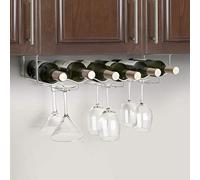 Final Touch FTR006 - Rastrelliera in acciaio inossidabile per bicchieri e bottiglie di vino, da montare sotto alla credenza o al bancone della cucina, contiene 6 bottiglie e 6 oggetti di vetreria