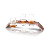 Final Touch Set da degustazione Whiskey Flight - Set di 3 bicchieri in cristallo senza piombo con supporto in legno di noce e pioppo - DuraShield rinforzato in titanio - Realizzati a mano (LFG4133)
