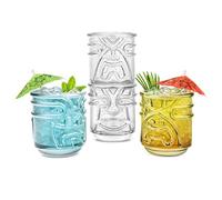 Final Touch Tiki TK5303 - Bicchieri tumbler, impilabili, a tema polinesiano, trasparente, 355 ml, confezione da 4