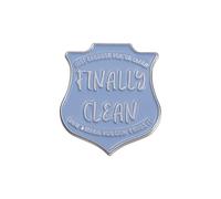 Finally Clean, spilla smaltata con scritta in inglese "Just Because You're Clean Don't Mean You Now Don't Missit", in metallo blu, per zaini, accessori, in acciaio inossidabile, senza gemme, senza
