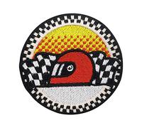 Finally Home Toppa termoadesiva - Casco Motorsport con bandiera | Toppe per auto sportive, da corsa, con bandiera termoadesiva