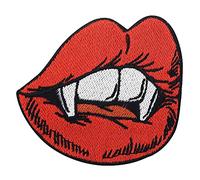 Finally Home Toppa termoadesiva con denti di vampiro e bocca di bacio, per | Motivo per gli appassionati di Halloween: pipistrello, dracula e horror. Come toppa termoadesiva per giacca e borsa.