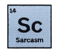 Finally Home Toppa termoadesiva - Sarcasm blu | toppa con scritta in lingua tedesca "Sarcasmus", toppa science toicken, toppa divertente da usare con ferro da stiro da uomo