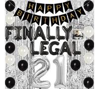 Finalmente Legale 21 ° Compleanno Decorazioni Argento e Nero Palloncini Decorazioni per Lui Il suo Felice 21 Anni Forniture Per Festa Di Compleanno Finalmente Legale Palloncino Banner Cake Topper